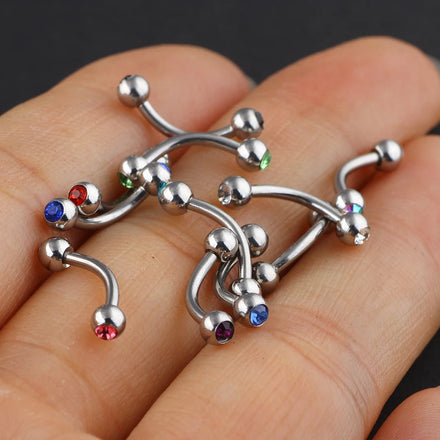 Crystal Ball Eyebrow Rings Piercing 16G Stainless Steel Blue Zinc Plated Ethnic Daith Rook Earring Banana Eyebrow Bar Eyebrow