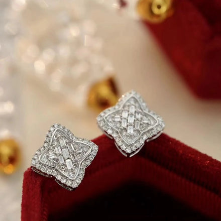 Fast Delivery Real 14K 18K Gold Earrings Studs Fancy Jewelry Emerald Cut Lab Grown Diamond Earring for Men Women