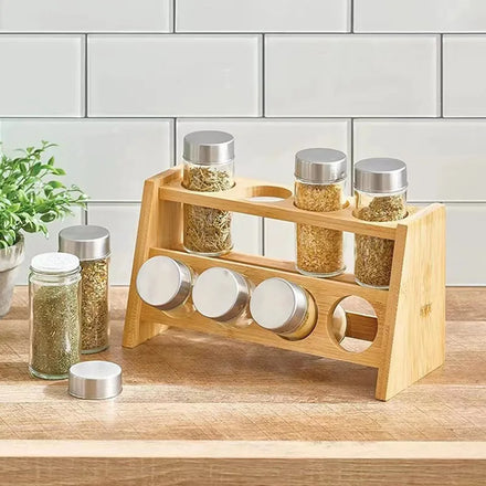 Verified Countertop Tabletop Hot Selling Kitchen Accessories 2 Tier Bottle Shelf Storage Jars Wooden Spice Rack