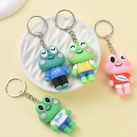 Cartoon Animal Keychain Cute Frog Pendants PVC Rubber Stainless Steel Carabiner 3D Keychain Multifunction Bag Charm Holder