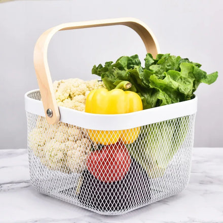 Portable Wrought Iron Large Hanging Handle Shopping Hand Stackable Storage Wire Metal Wire Basket