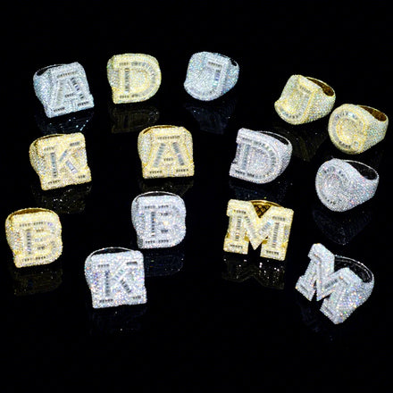 Wholesale Vvs Moissanite Hip Hop Letter Ring Iced Out Baguette Cut Gold Plated 925 Silver Fine Jewelry Rings for Men Women