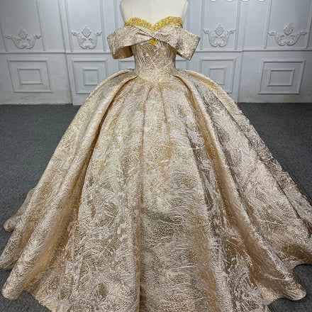 Jancember 6556 Champagne Off Shoulder Satin Ball Gown Evening Party Plus Size Dresses