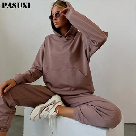 PASUXI Wholesale Fashion Pullover Hoodies Casual Pants Two Piece Sets Comfortable New Sports Running Suit