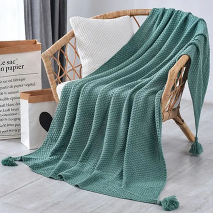 Amity Multifunctional Office Nap Blanket Tassel Knitted Air Conditioning Warm Throw Blanket Knit Blanket for Winter
