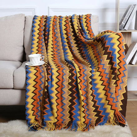 Amity Luxury Modern Solid Soft Warm False Cashmere Throw Blanket Fringe Tassels Cable Knit Home Decor for Sofa & Bed