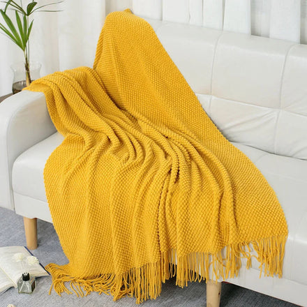 Amity Vintage Knitted Bed End Decoration Cheap Blanket Knitted Tassel Throw Blanket Knitted Blanket