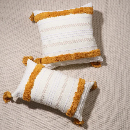 Amity Embroidered Striped Pattern Square Polyester-Cotton Throw Pillow Cover Zipper Closure Modern Style Eco-Friendly Bedroom