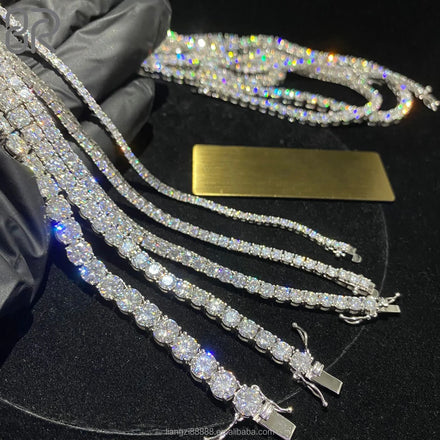 Fast Shipping 5MM 925 Silver Tennis Chain Bracelet Iced Out Round Brilliant Cut Moissanite Tennis Link Hip Hop Jewelry
