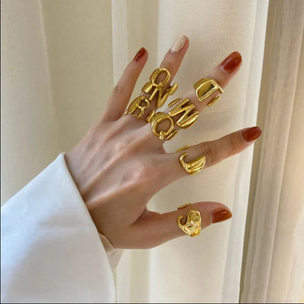 Custom Initial Letter Ring Jewelry Gold Silver Plated Open Size Stainless Steel A-Z Alphabet English Letters Ring for Women Men
