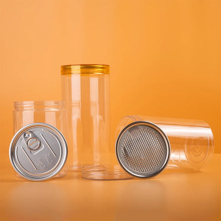 420ml 500ml 600ml Pop Top Transparent Plastic Empty Easy Open Pull Ring Lid Jars End Packaging Tuna Pet Cans for Food Canning