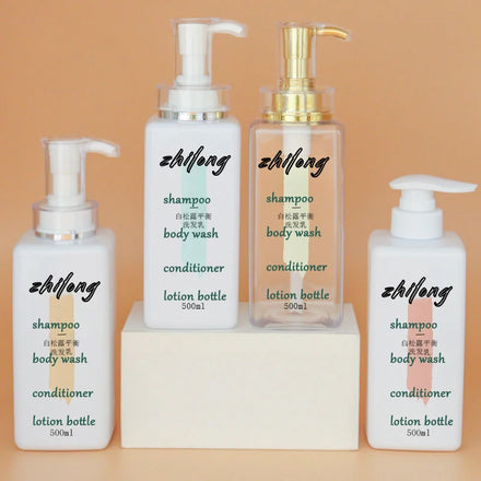 300ml 400ml 500ml 800ml Luxury PET Plastic Bottles White Transparent Square with Gold Pump for Scrub Shampoo Cosmetic Lotion
