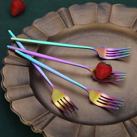 Fine Dining Rainbow Stainless Steel Dessert Metal Fork Set Cutlery Color Handle Flatware