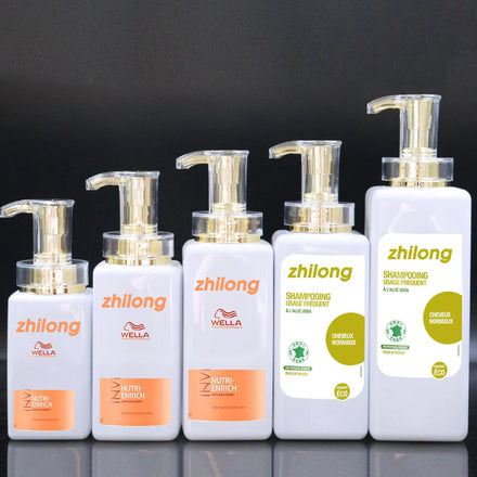 Luxury Cosmetic Lotion Container 300ml 500ml 800ml Pet Transparent Frosted Square White Plastic Bottle Gold Pump Logo