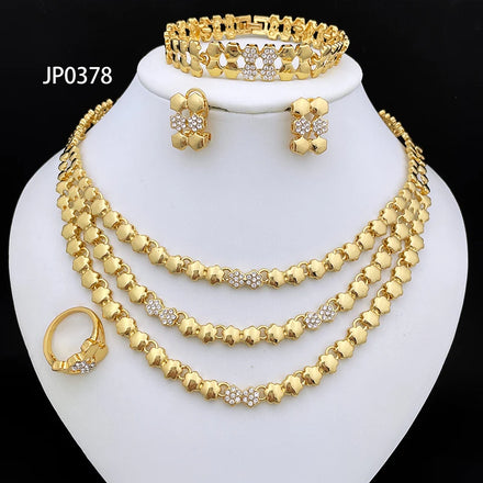 Fashion Jewelry Set for Women Luxury Design 18K Gold Plated Necklace Earrings Bracelet and Ring 4PCS Big Set Jewelry Wholesale