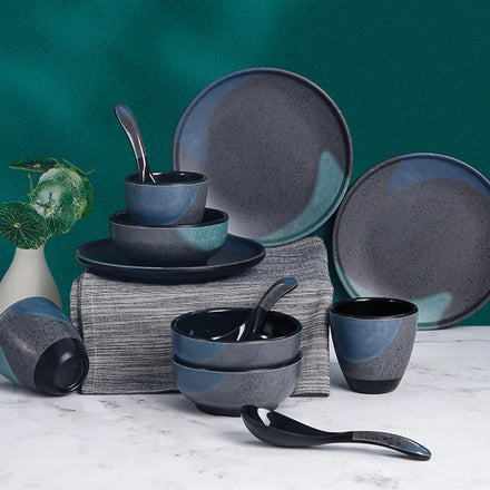 Breakfast Dining Dish Modern Turkish Black Melamine Wedding Kitchen Dinner Luxury Plates Sets Dinnerware
