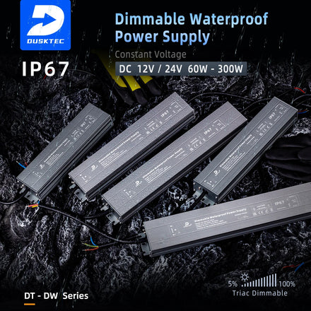 DUSKTEC 60W 100W 200W AC 100-130V 170-260V 100-260V DC 12V 24V IP67 Strip Light 3-in-1Dimmable Triac Led Driver