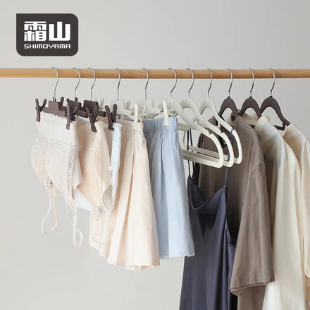 SHIMOYAMA Rubber Coated Clips Clothes Hanger 10 Pack Pants Hangers Space Saving Skirt Hanger with Adjustable Clips