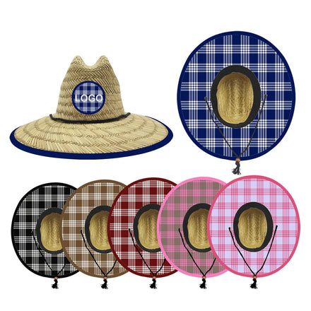 Factory Direct Handmade Straw Hat Custom Logo Unisex Hawaiian Palaka Print Adult Kids Lifeguard Classic Straw Hats
