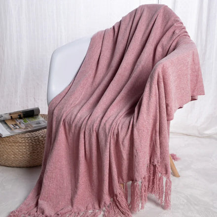 Amity Wholesale Multifunctional Breathable Texture Soft Non-Pilling Solid Color Chenille Sofa Throws Blankets With Tassel Design