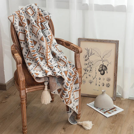 Amity Boho Knitting Throw Blanket Living Room Sofa Scarf with Tassels Knitted Blanket