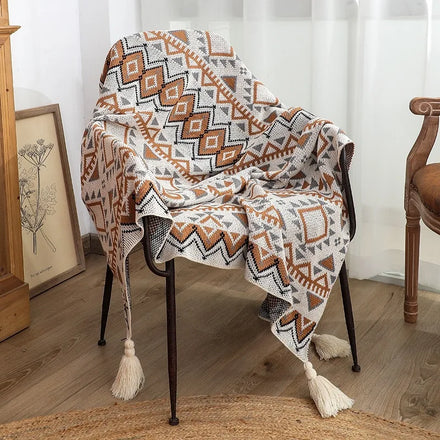 Amity Simple Home Decor Knitted Bohemian Throw Blanket Polyester Blanket Winter Decoration Boho Soft Scarf
