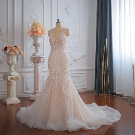Jancember XX05 Luxury Modest Appliqued Sleeveless Wedding Dresses Mermaids