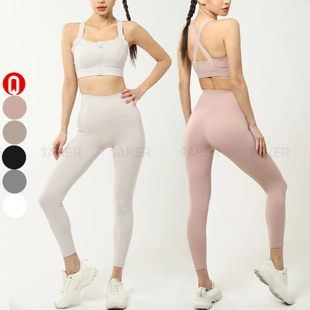 New Ladies 2 Piece Plus Size Yoga Outfits Set Gym Fitness Front Zip Sports Bra and Back Pocket Leggings Workout Set for Woman
