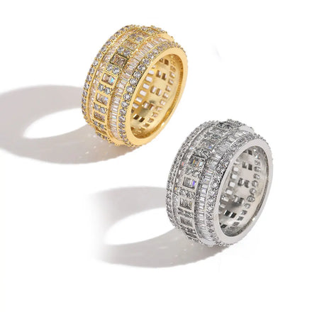 Low MOQ Wholesale Luxury Bling Cz Jewelry Cubic Zirconia Iced Out baguette Men Hip-hop Ring