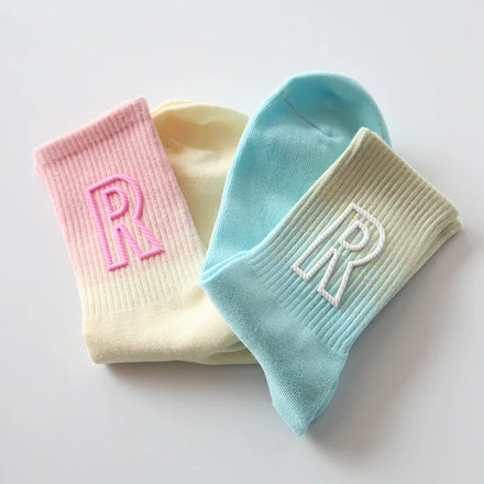 High Quality New R Label Trend Gradient Color Medium Tube Socks Personalized Sports Women's Socks