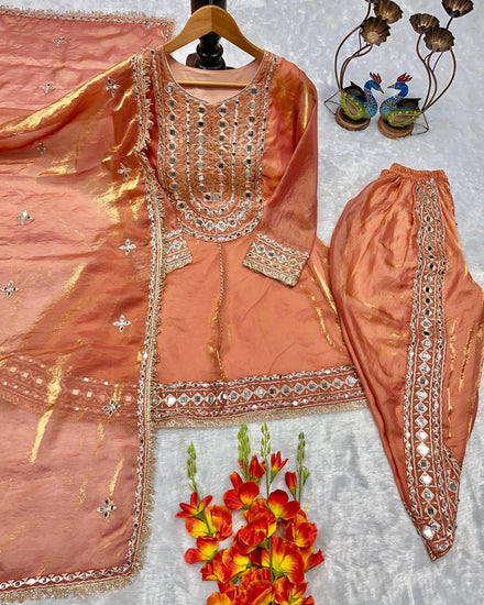 Customizable Traditional Indian Outfit for Women Eid Ramzan Special Salwar Kameez Readymade Dhoti Style Pant Natural Real Mirror