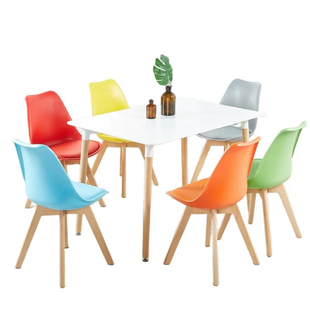Cheap Price Modern Classic Dinning Room Furniture Upholstered Leather Cushion Plastic Dining Chair with Wood Leg for Sale