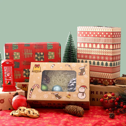 Customized Logo Christmas Cookie Kraft Paper Boxes Pack Food Small Containers With Transparent Window for Gift