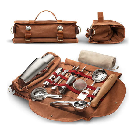 Waterproof Professional Multi-function Canvas Travel Rolling Bartender Bag Roll up Tool Bags with bar Tool Kit