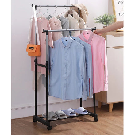 New Simple Floor Laundry Dryer Hanging Heavy Duty Wardrobe Pipe Double Pole Portable Stainless Steel Clothes Rack