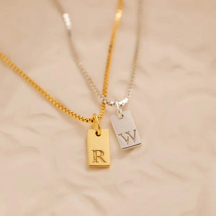Women's Personalized DIY 18K Gold Plated Stainless Steel Necklace 18Inch with Arabic Alphabet 26 Letter Square Pendant