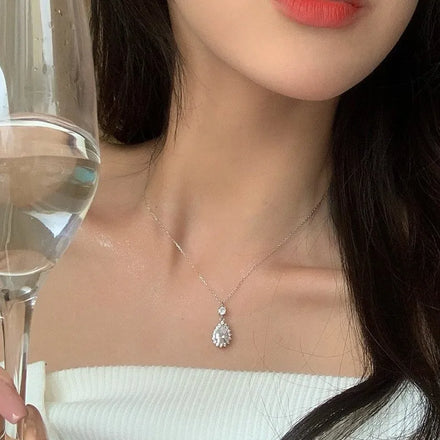 Dazzling Teardrop CZ Necklace 925 Sterling Silver Pendant with Sparkling Cubic Zirconia Stunning Jewelry for Wedding Date Night