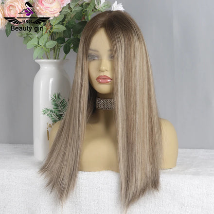 Orthodox European Lace Top Kosher Wig Natural Hair Line Balayage Highlight Jewish Wigs Silk or Skin #60 Comfort