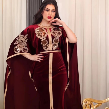 Abaya for Winter O-neck Long Sleeve Solid Color Embroidery Fishtail Slit Long Skirtabaya Women Muslim Dress Winter