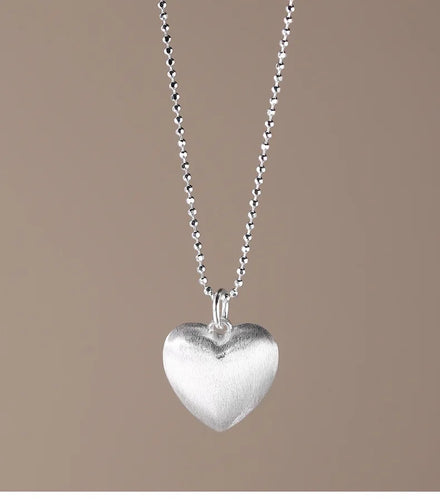 Modern Sweet Love Jewelry Brushed Sterling Silver Heart Pendant Necklace for Engagement Wedding or Party