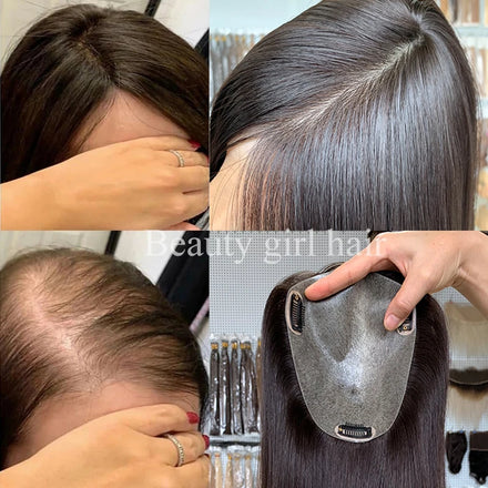 New Look Hair Loss Solutions Dark Brown Unprocessed Virgin European Hair Glued on Thin Slik Skin Pu Women Topper