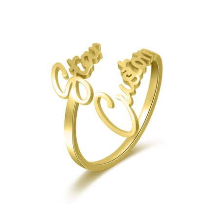 Private Customization Stainless Steel Name Rings Couple Double Name Ring Customized 18K Gold Plating | 1Pcs Customized