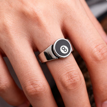 RTS Hiphop Number 8 Mens Signet Rings Stainless Steel Cool Black Enamel Snooker Ball Sport Jewelry Gifts
