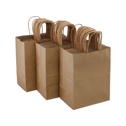Heavy Duty Brown Kraft Paper Carry Bags Strong Food Packaging Bags for Takeout Delivery and Retail Packaging