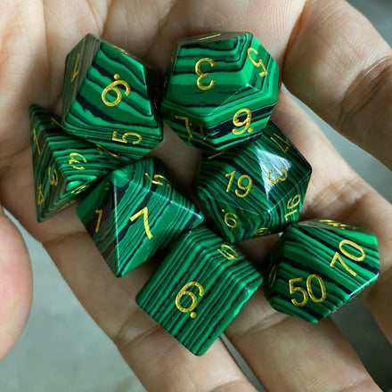D&D 7PCS Gemstone Dice Polyhedral DND Dice Dungeons and Dragons Role Playing Games Malachite Stone Dice Set