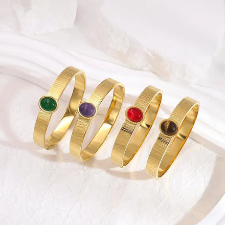 Gemstone Punk 18K Gold Plated Stainless Steel Bangles Tarnish Free Women Jewelry Bracelet and Bangles