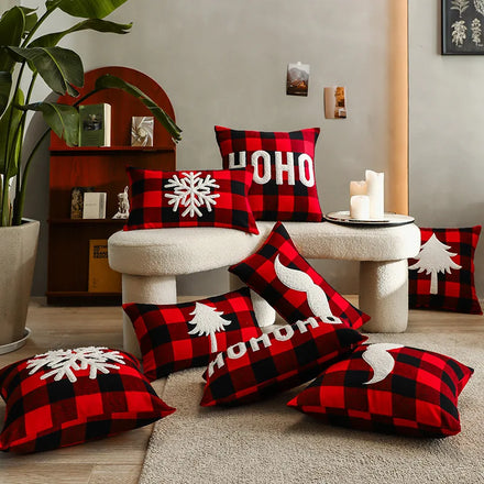 Amity Factory Wholesale Christmas Red Black Plaid Embroidered Throw Pillow Cover Modern Home Sofa Decor Cushion Covers