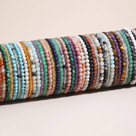 Bestone Fashion Stretch Bracelet Crystal Agate Turquoise Pink Zebra Bloodstone Tiger Eye 4mm Round Natural Stone Beaded Bracelet