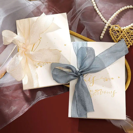 Wedding Vow Books Card Set Concave and Convex Design Decoration Invite Gift Book Bell Orchid vows Cards with Ribbons