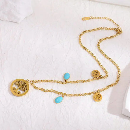 Modern 18K Gold Plated Stainless Steel Jewelry White Shell Moon Star Heart Tree of Life Pendant Waterproof Tarnish Free for Gift